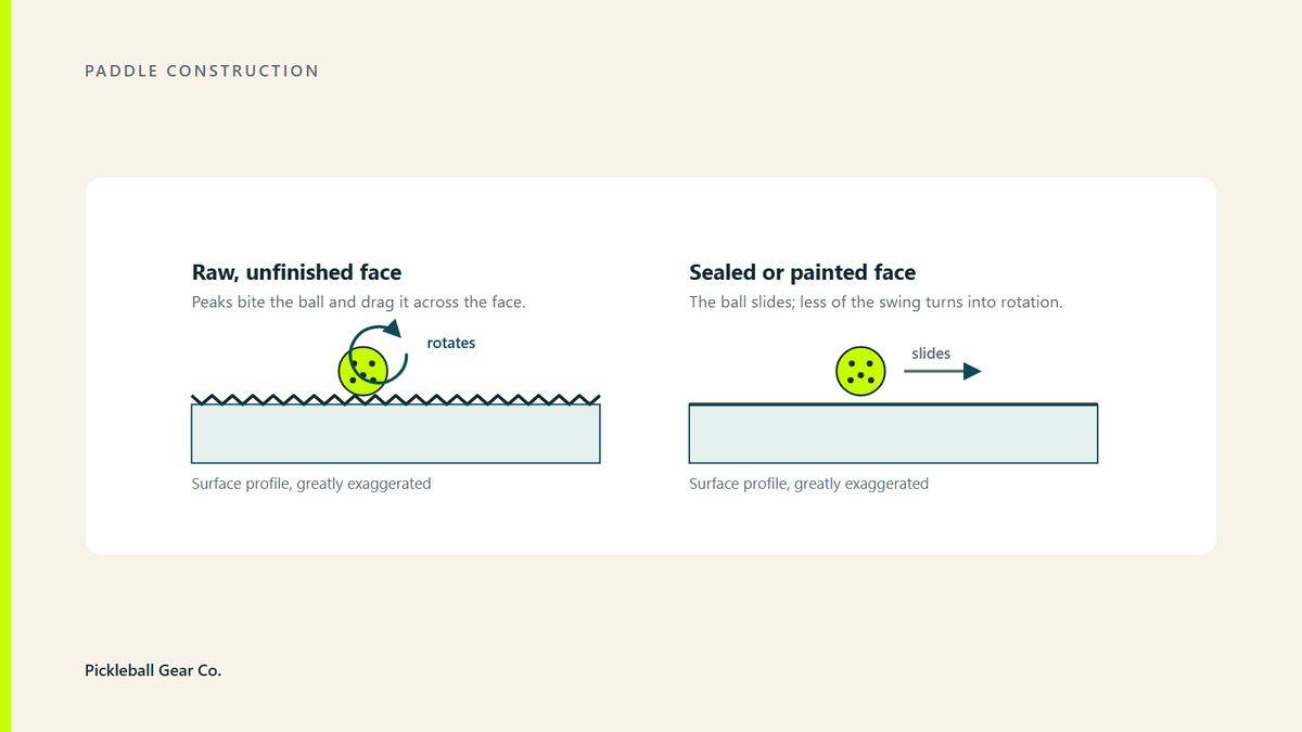 Diagram comparing a raw unfinished paddle face with a sealed face