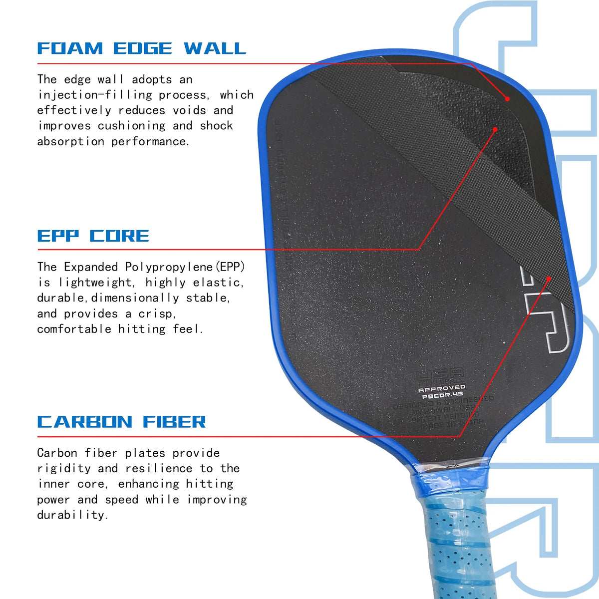 J2CR Foam-Core Pickleball Paddle - product photo 2